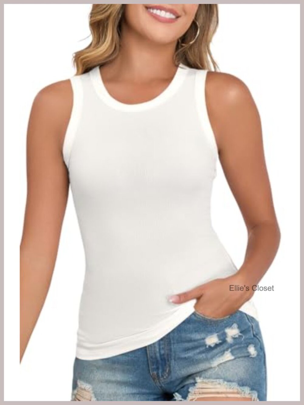 Women's Ribbed Knit Tank Top Sleeveless Casual Crew Neck